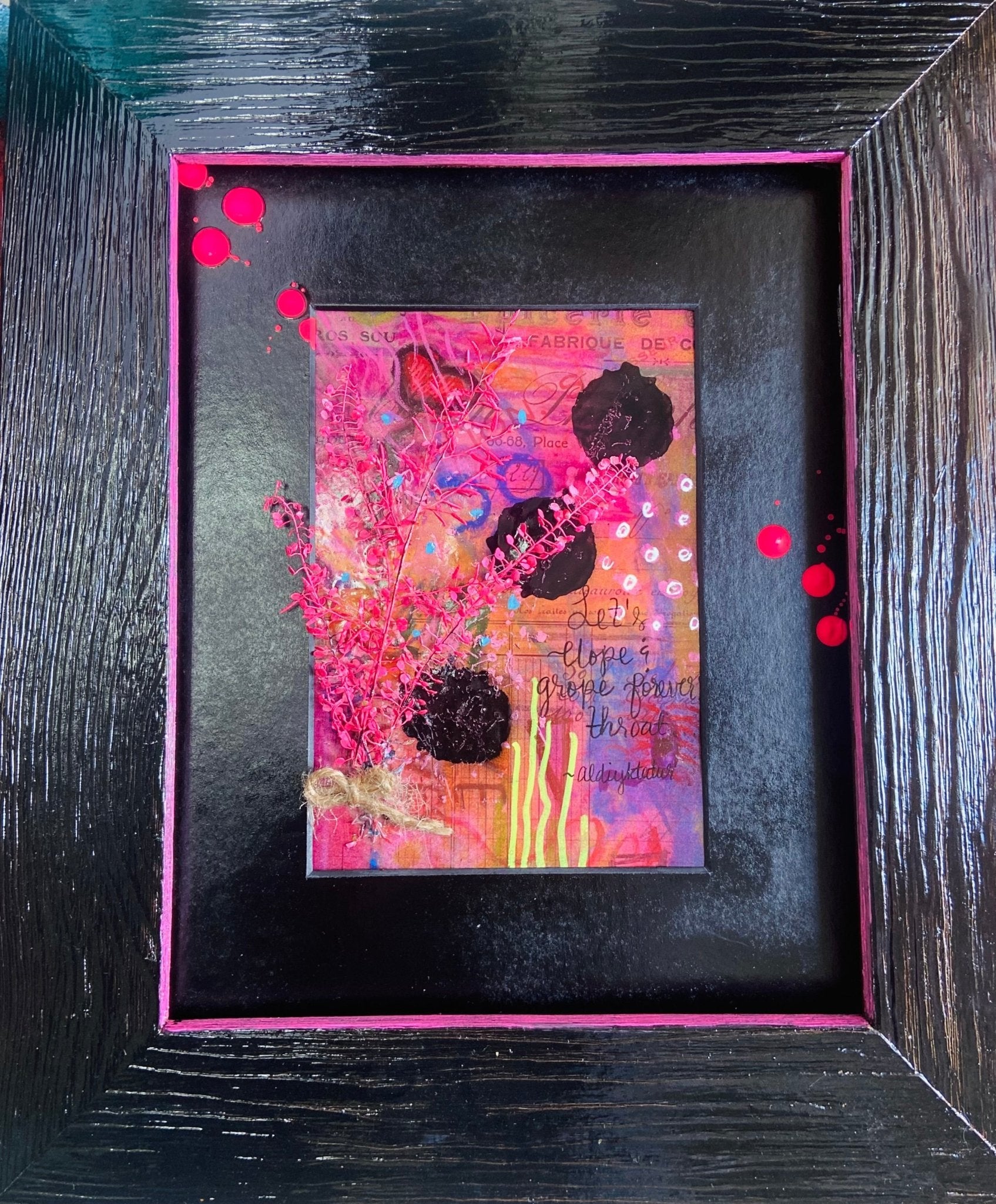 Vibrant Pink and Black Abstract Painting for Lovers - Funky Wolf