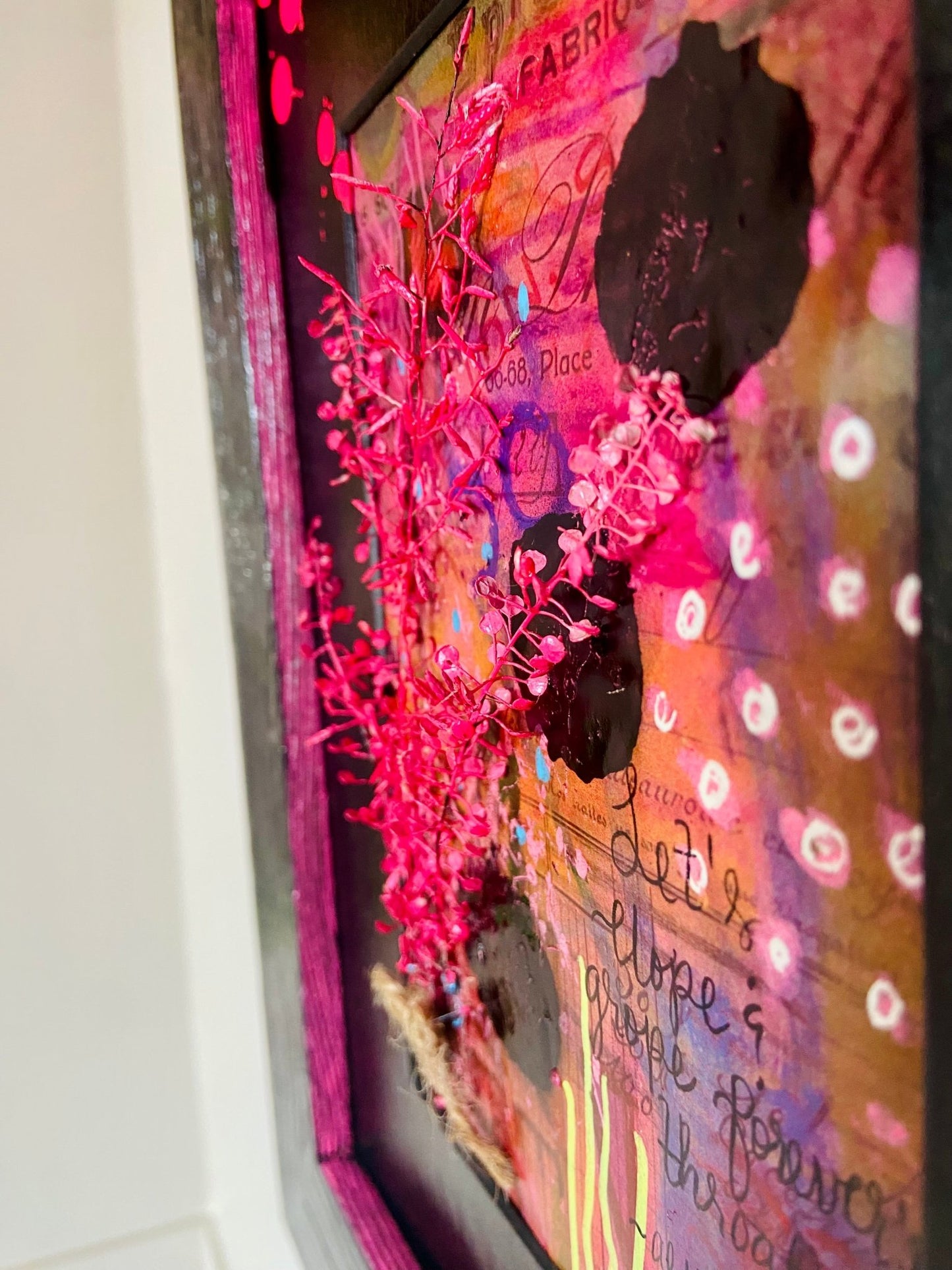 Vibrant Pink and Black Abstract Painting for Lovers - Funky Wolf